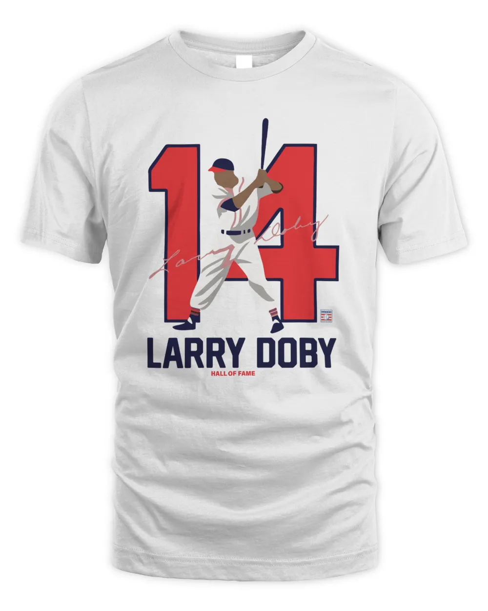 Men’s Teambrown Larry Doby Baseball Hall of Fame Member Signature T Shirt Unisex Standard T-Shirt white s
