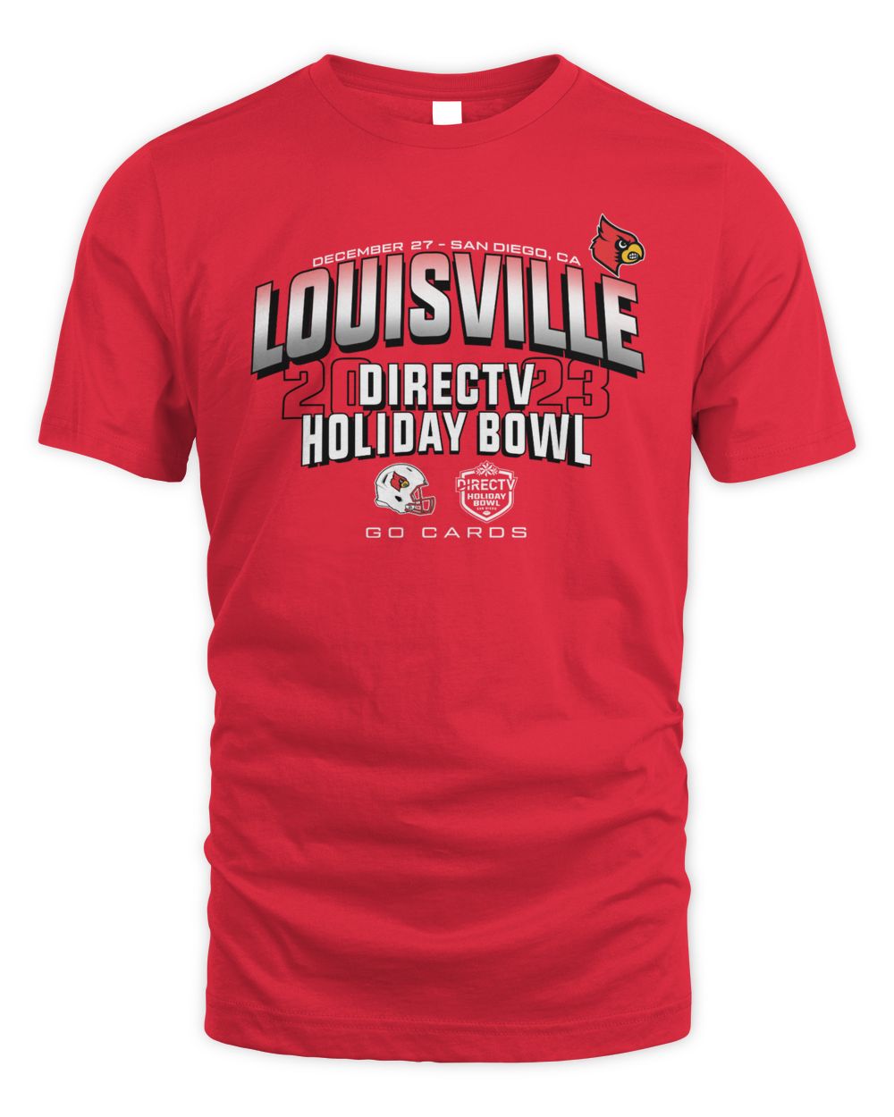 Louisville Cardinals Red 2023 Directv Holiday Bowl Helmet Shirt Unisex Standard T-Shirt red s