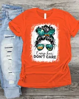 Camp Hair Don't Care Womens Camper Camping Messy Bun Hair Shirt Unisex Standard T-Shirt orange s