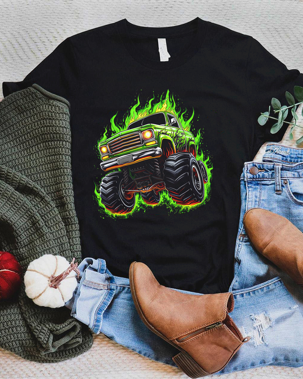 Retro Vintage Monster Truck Retro Sunset Monster Truck Boys T-Shirt